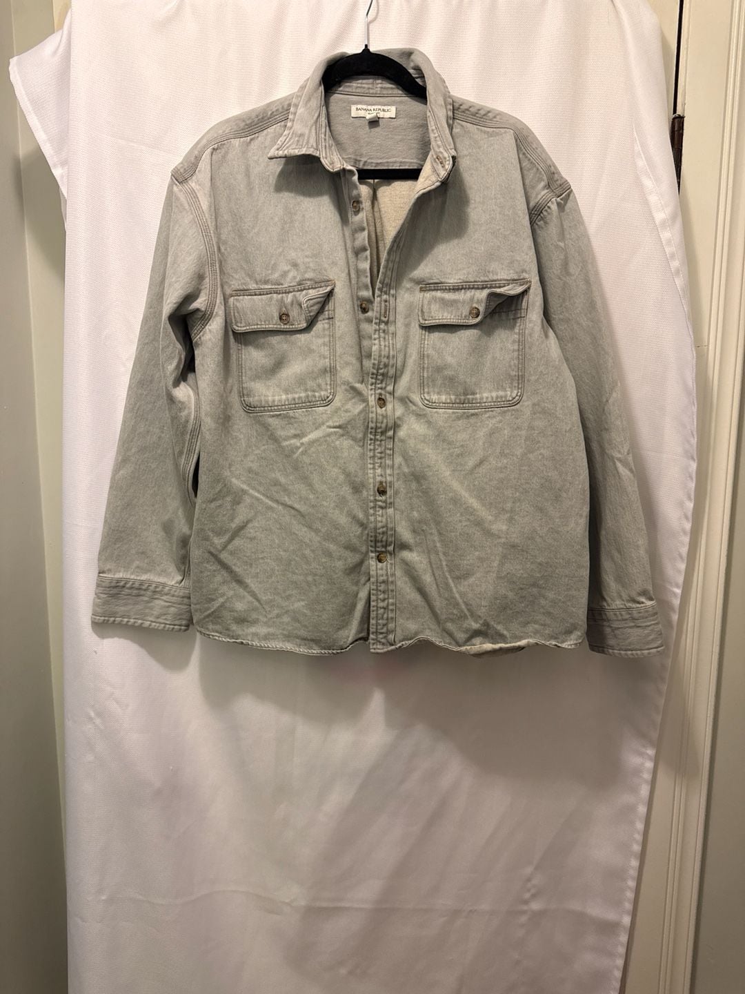 Banana Republic womens Relaxed Fit Denim Shacket Over-Shirt Grey 3