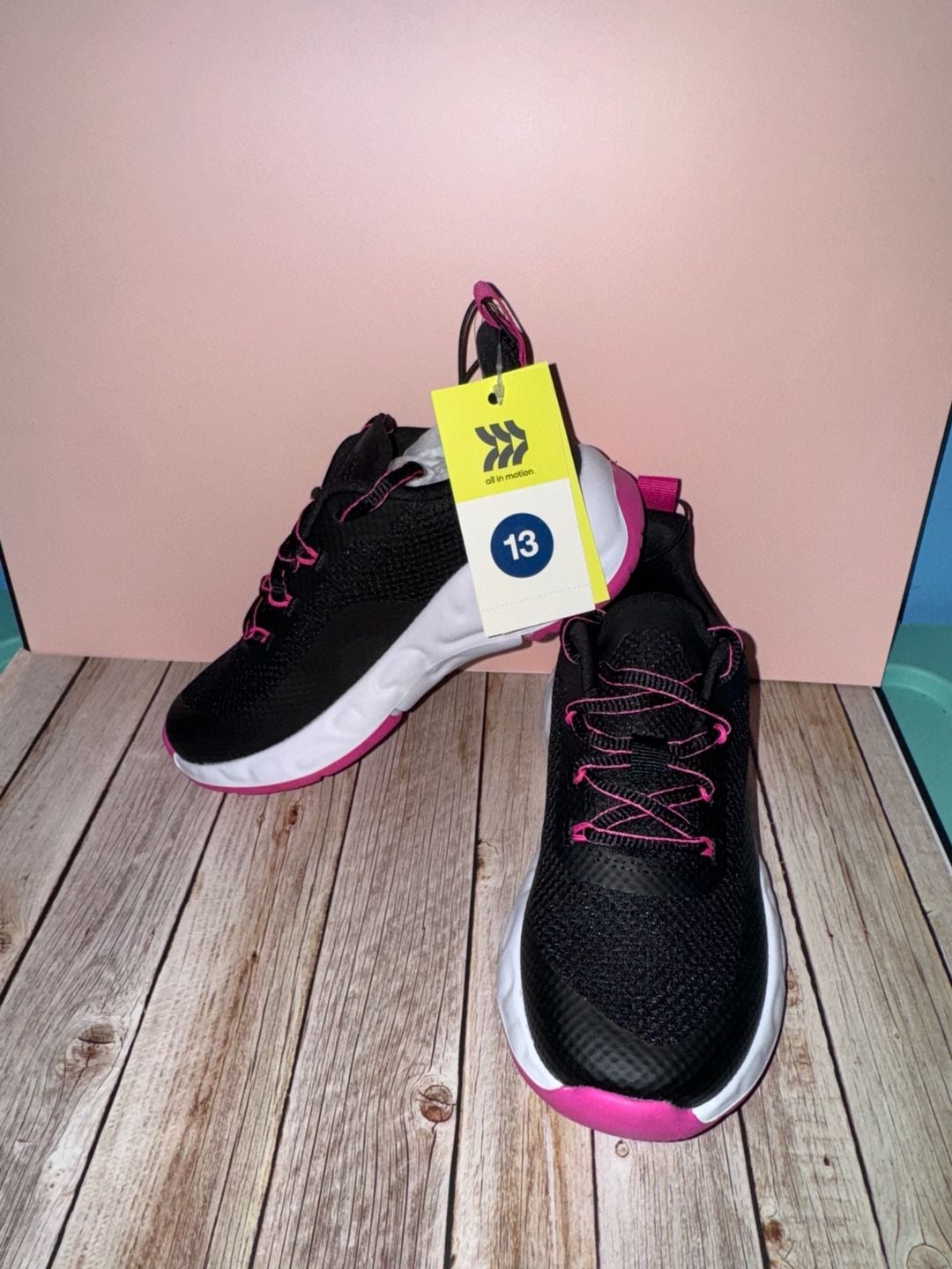All in Motion Kids' Camren Performance Sneakers Black/Pink Size 13 3