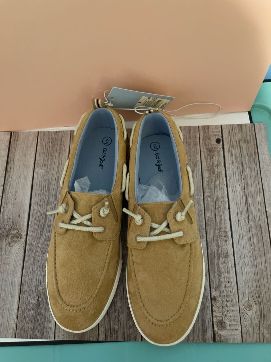 Cat & Jack Boys Reece Slip-On Boat Shoes Suede Beige Size 6 2