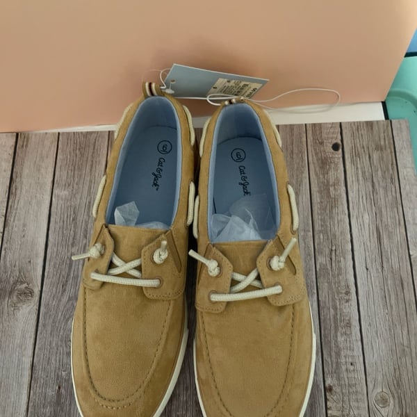 Cat & Jack Boys Reece Slip-On Boat Shoes Suede Beige Size 6