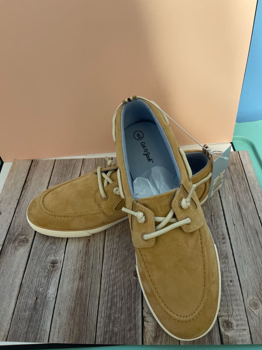 Cat & Jack Boys Reece Slip-On Boat Shoes Suede Beige Size 6 3