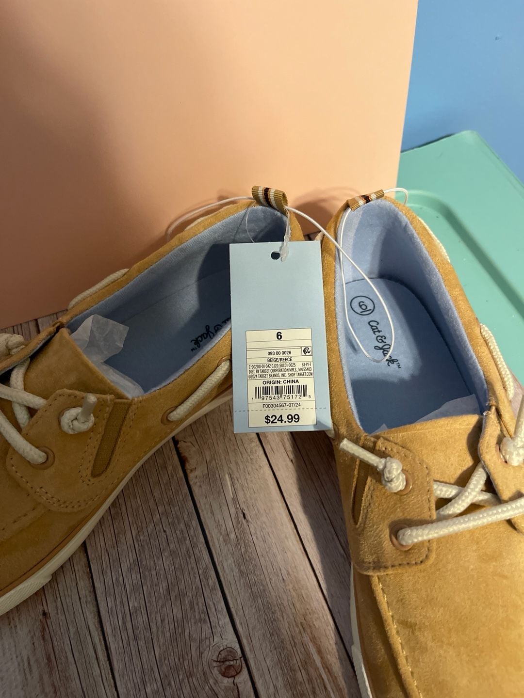 Cat & Jack Boys Reece Slip-On Boat Shoes Suede Beige Size 6 7