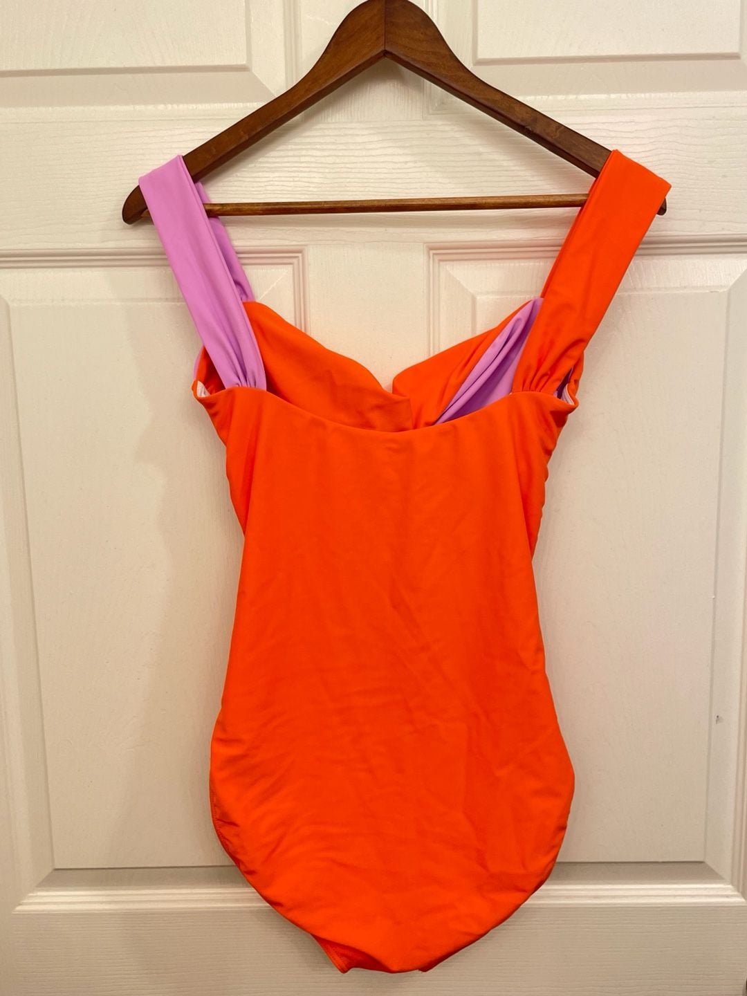 Color Block One-Piece Swimsuit, Pink & Orange, Medium (Pen on front) 4