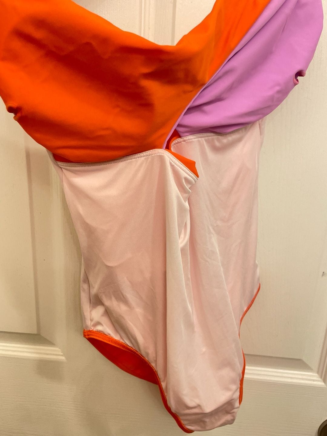 Color Block One-Piece Swimsuit, Pink & Orange, Medium (Pen on front) 9