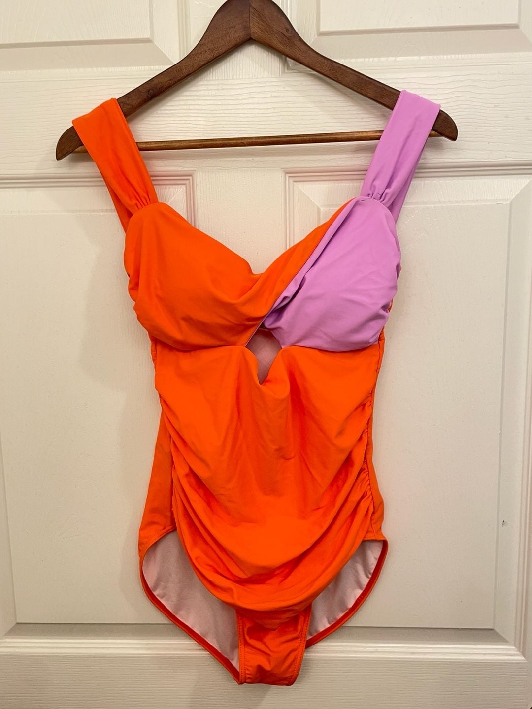 Color Block One-Piece Swimsuit, Pink & Orange, Medium (Pen on front) 3