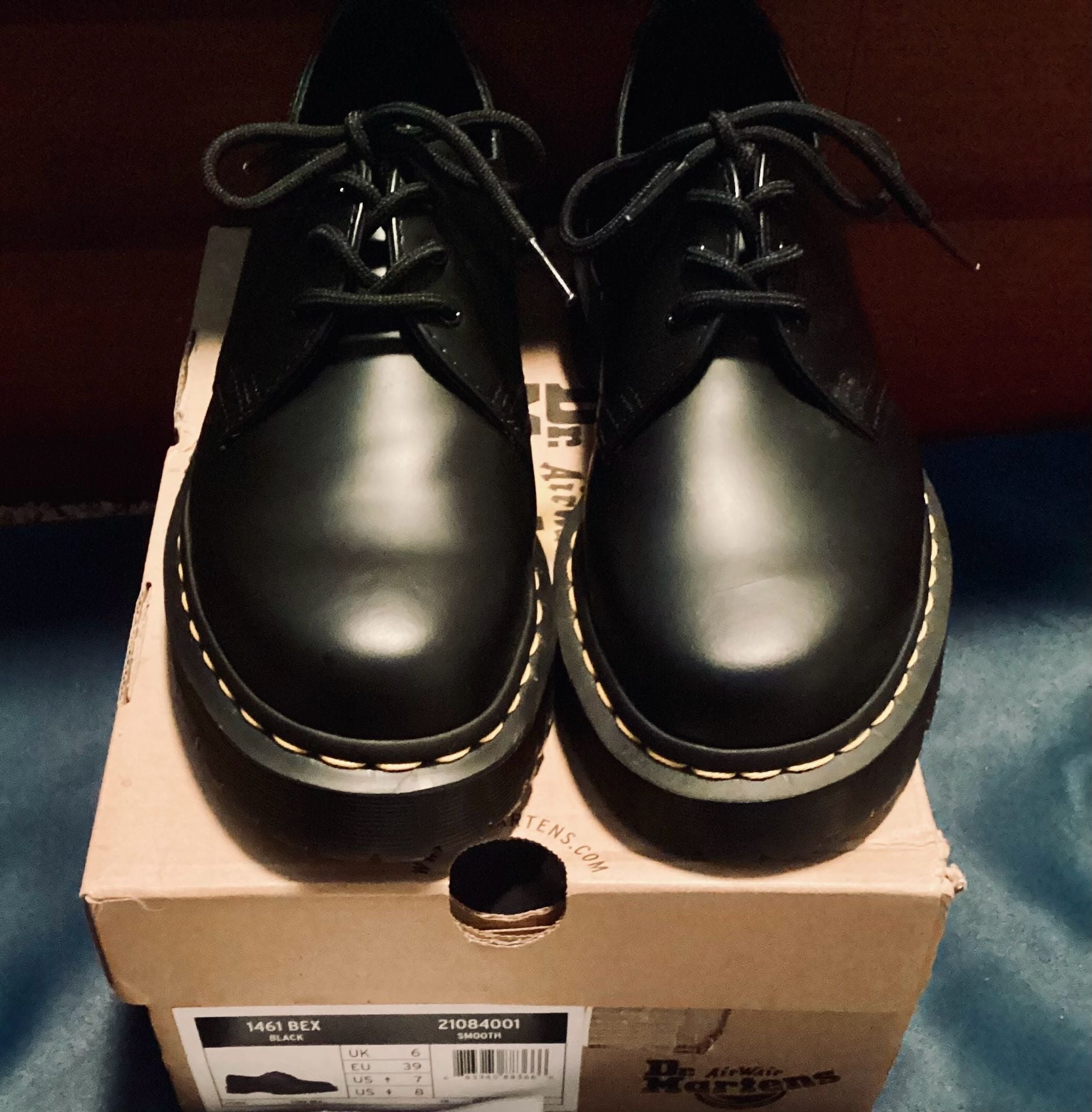 Dr. Martens 1461 Bex Smooth Leather Platform Shoes Black Size US Women's 8 / Men's 7 2