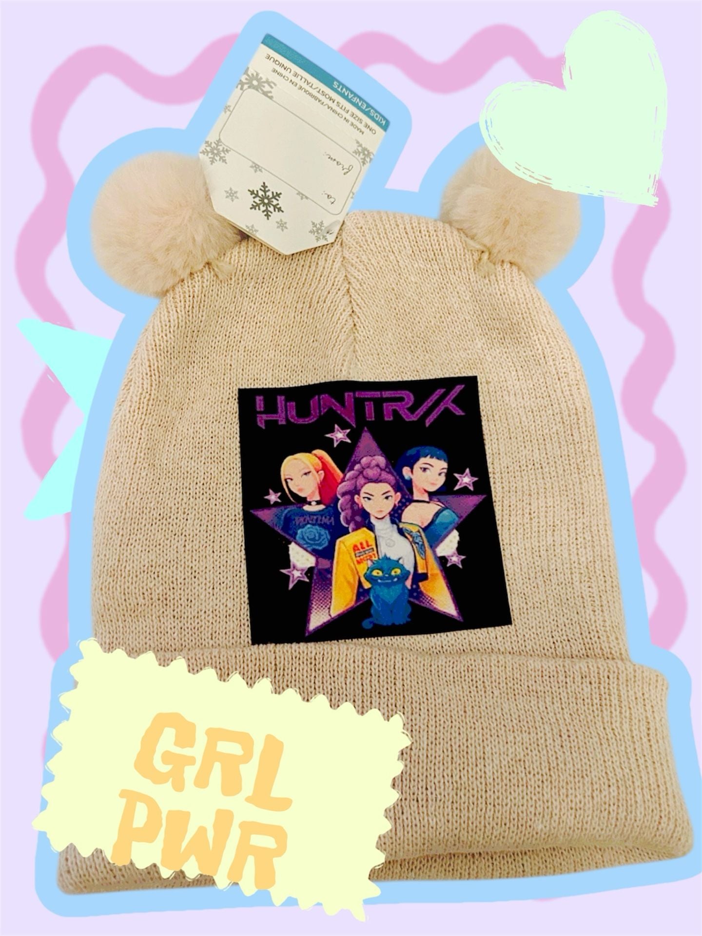 K-POP Demon Hunters HUNTRIX Graphic Double Pom-Pom Kids Winter Beanie Hat 1
