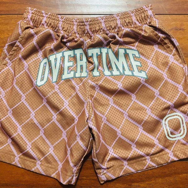 Overtime Brown and Pink Chain Link Mesh Basketball Shorts Youth sz Large