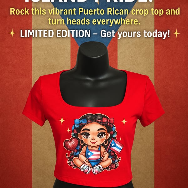 Boricua Style Island Pride Puerto Rican Flag Chibi Girl Crop Top