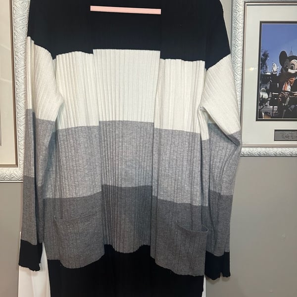 Madison + Hudson Color Block Ribbed Open Front Longline Cardigan Duster