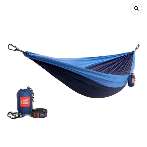 Grand Trunk Double Deluxe Parachute Nylon Hammock with Straps - Navy/Light Blue