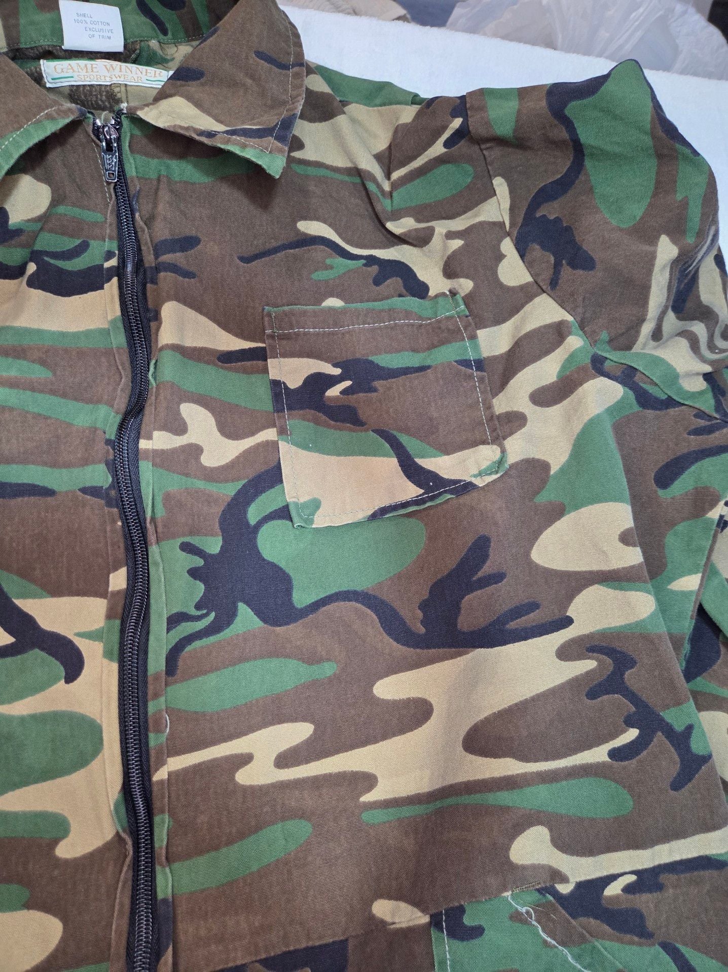 Vintage Game Winner Sportswear Woodland Camo Hunting Coveralls Jumpsuit XL 14