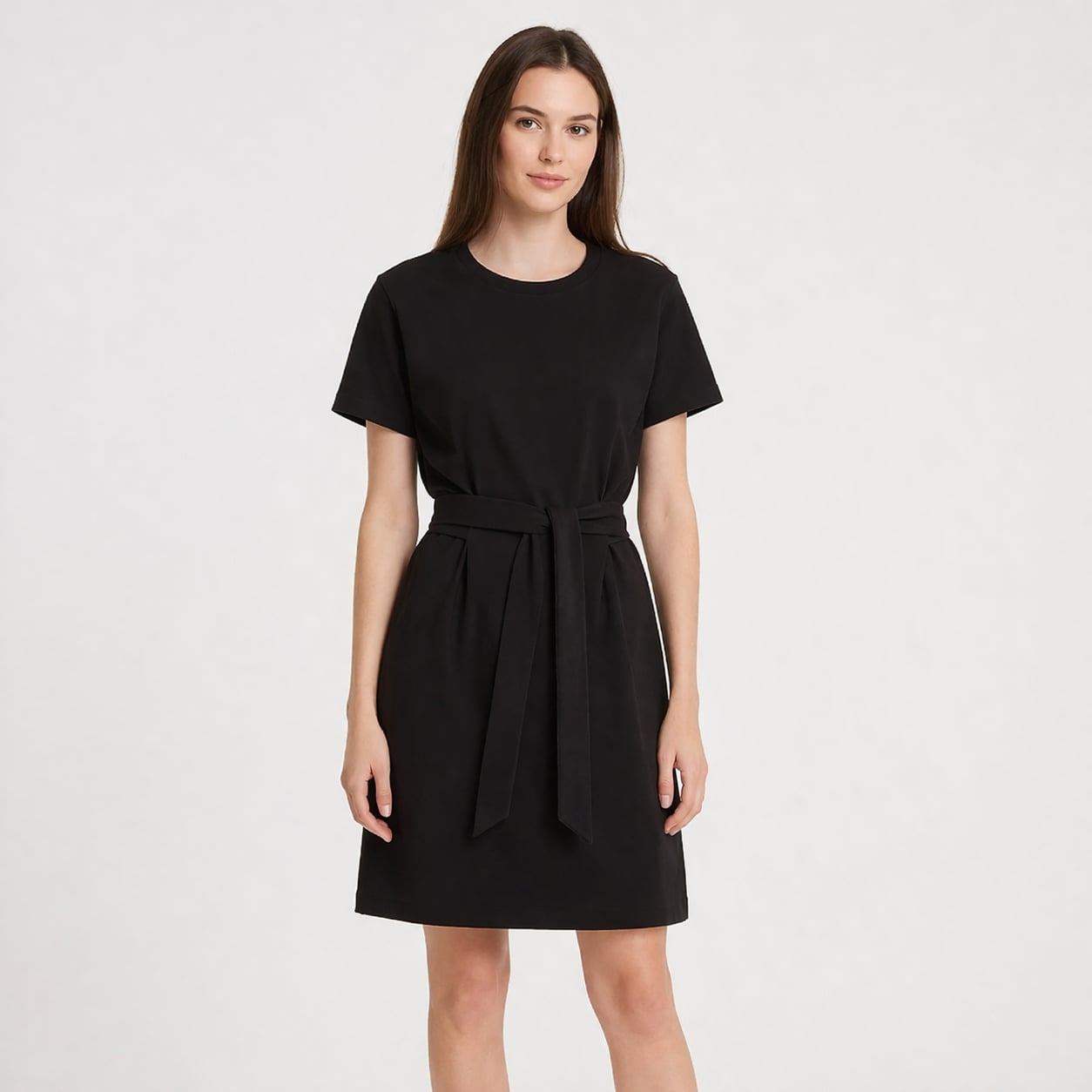 Vince. Black 100% Cotton Short Sleeve Tie-Waist T-Shirt Mini Dress XL 2