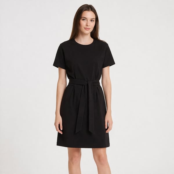 Vince. Black 100% Cotton Short Sleeve Tie-Waist T-Shirt Mini Dress XL