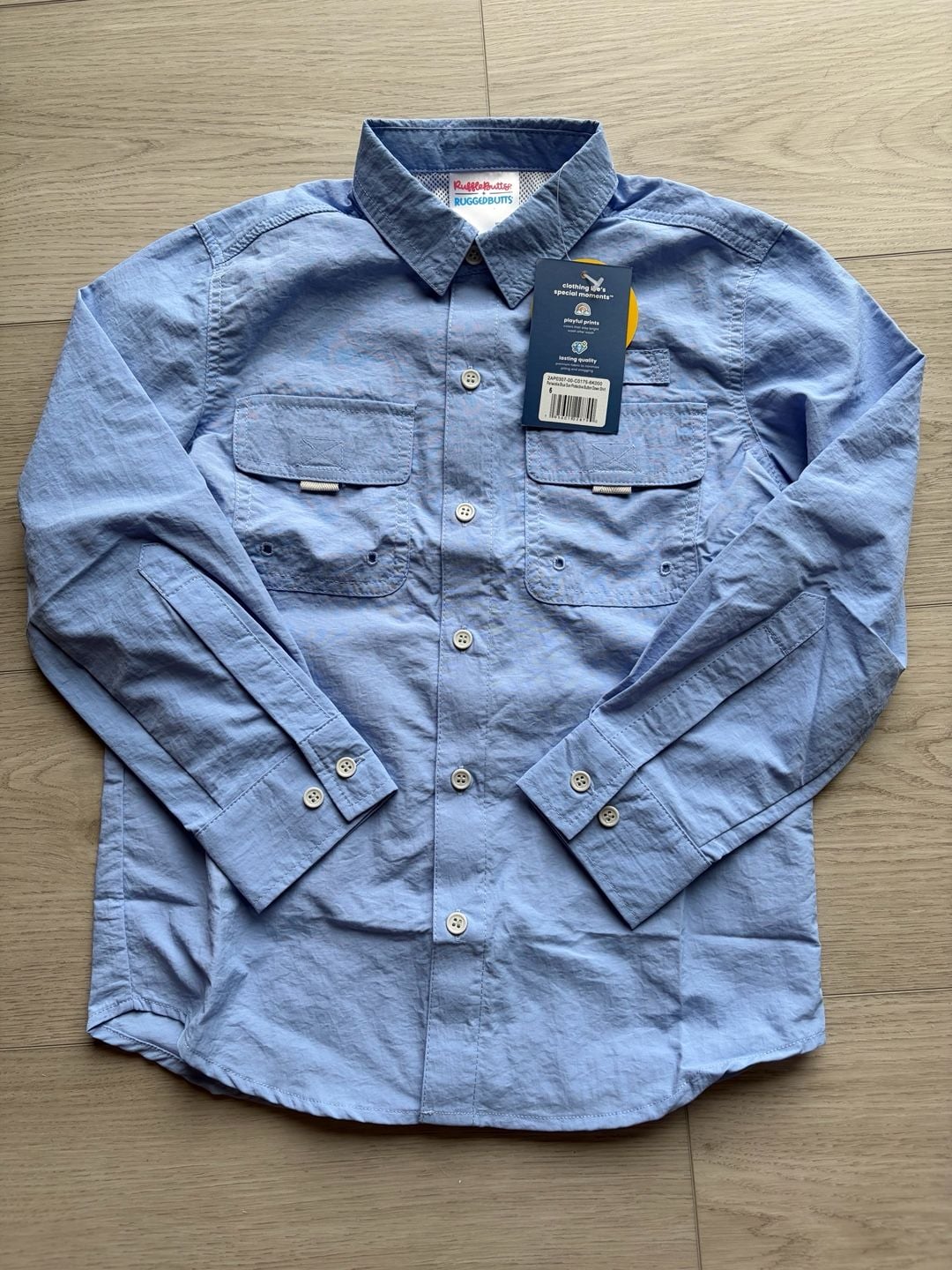 RuggedButts Boys Periwinkle Blue Sun Protective Button Down UPF 50+ Fishing Shirt 2