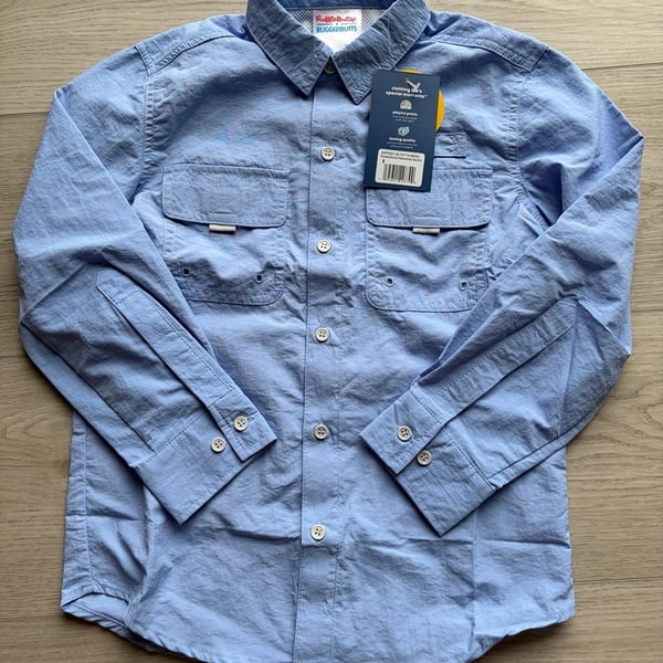 RuggedButts Boys Periwinkle Blue Sun Protective Button Down UPF 50+ Fishing Shirt