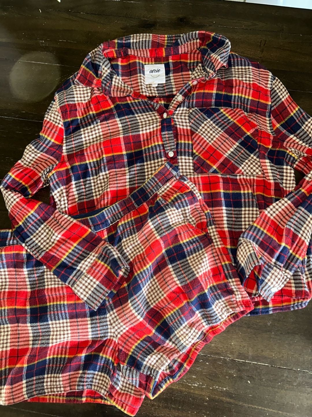 Aerie Plaid Flannel Pajama Set Button Down Top and Sleep Boxers 2