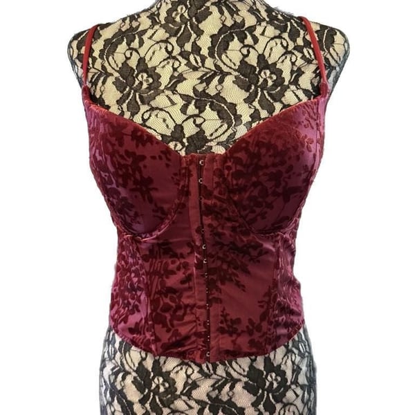 Lulus Burgundy Velvet Burnout Corset Top L NWT Satin Bustier Cami