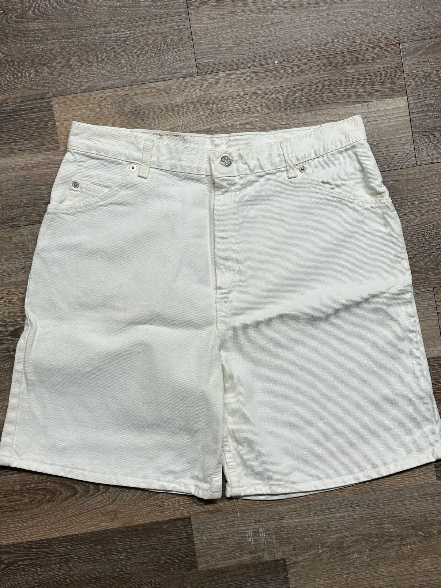 Vintage Levi's 922 Orange Tab White Denim Shorts, Size 16 (XL) — Made in USA 5