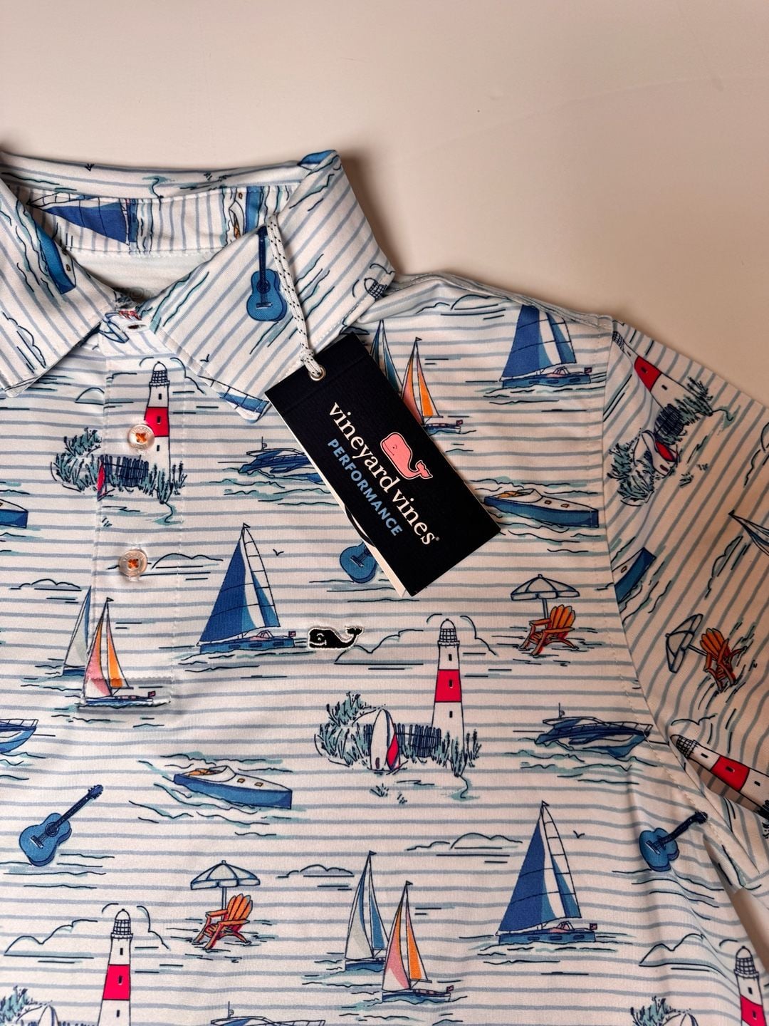 Vineyard Vines Boys On-The-Go Sankaty Performance Polo Nautical Scenery XL 18 5