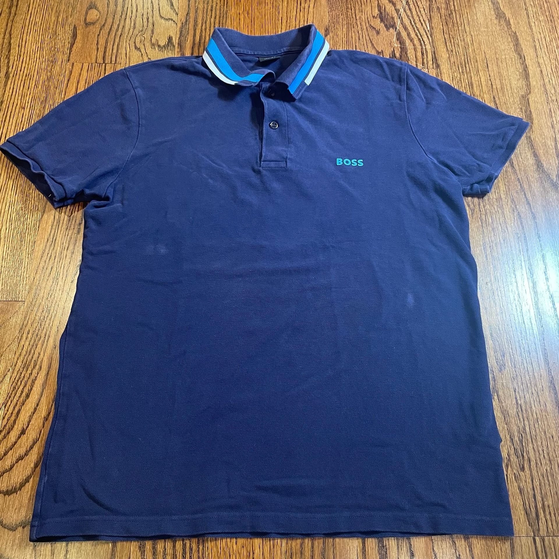 Hugo Boss Paddy Polo Navy Blue with Tipped Contrast Collar XL 2
