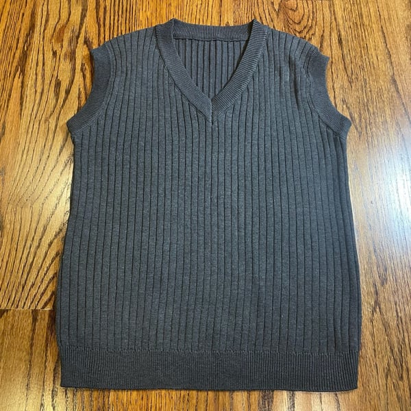 Vintage Style Dark Gray Ribbed Knit V-Neck Sweater Vest