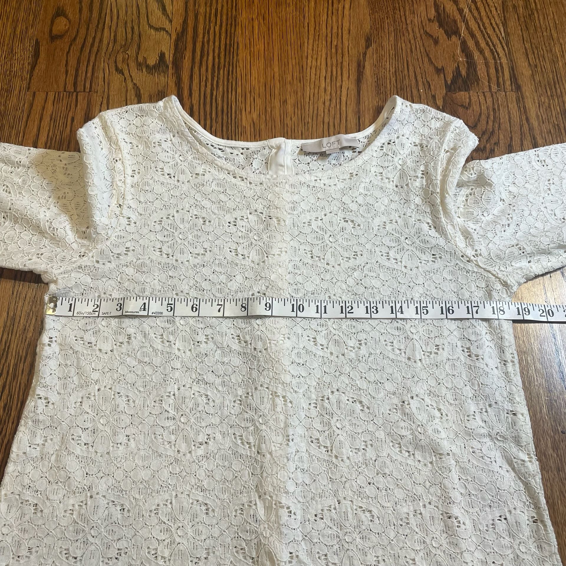 LOFT Ivory Floral Lace Long Sleeve Button Back Top Blouse 7