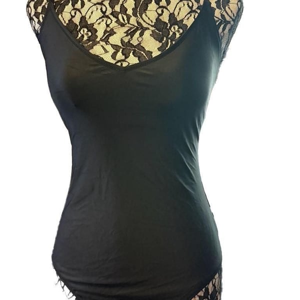 Aerie Black Lace Up Back One Piece Swimsuit Size M Long NWT