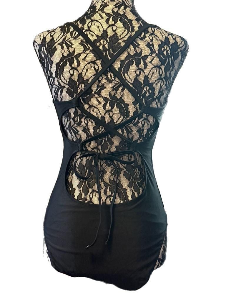 Aerie Black Lace Up Back One Piece Swimsuit Size M Long NWT 2