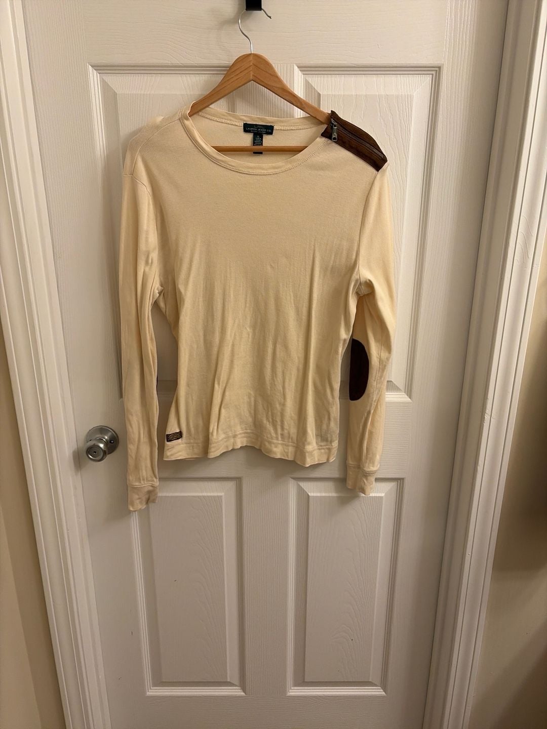 Lauren Jeans Co. Ralph Lauren L Top Suede Elbow Patches and Shoulder Zip 2