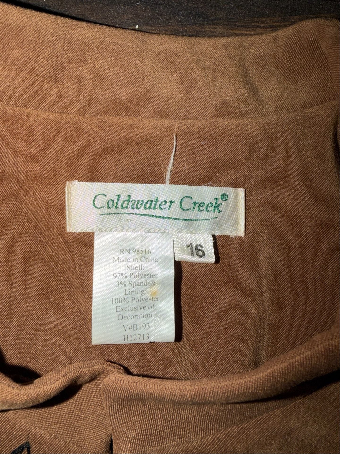 Coldwater Creek Brown Faux Suede Embroidered Floral Blazer Jacket Size 16 3