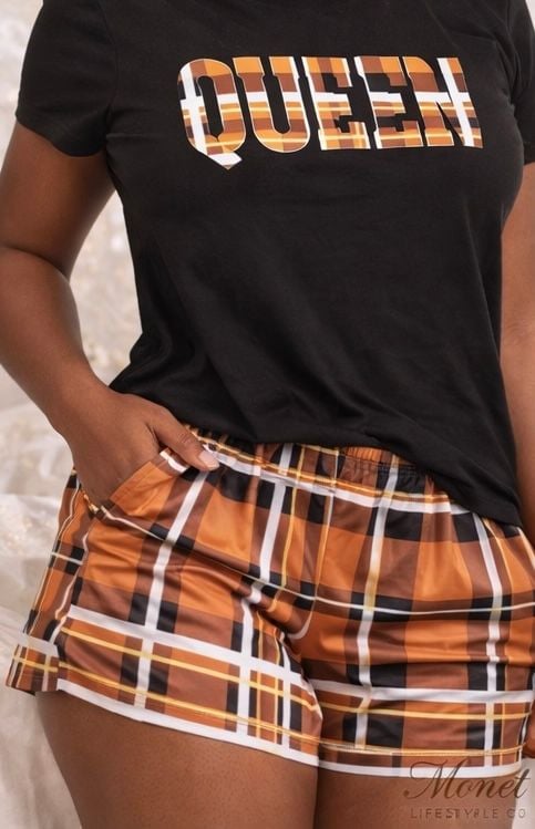 Queen Graphic Tee and Plaid Pajama Shorts Set 2