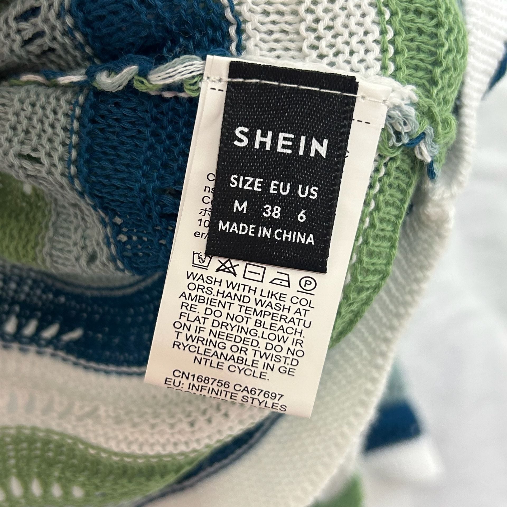 SHEIN LUNE Green and Blue Wavy Stripe Crochet Knit Sweater 4