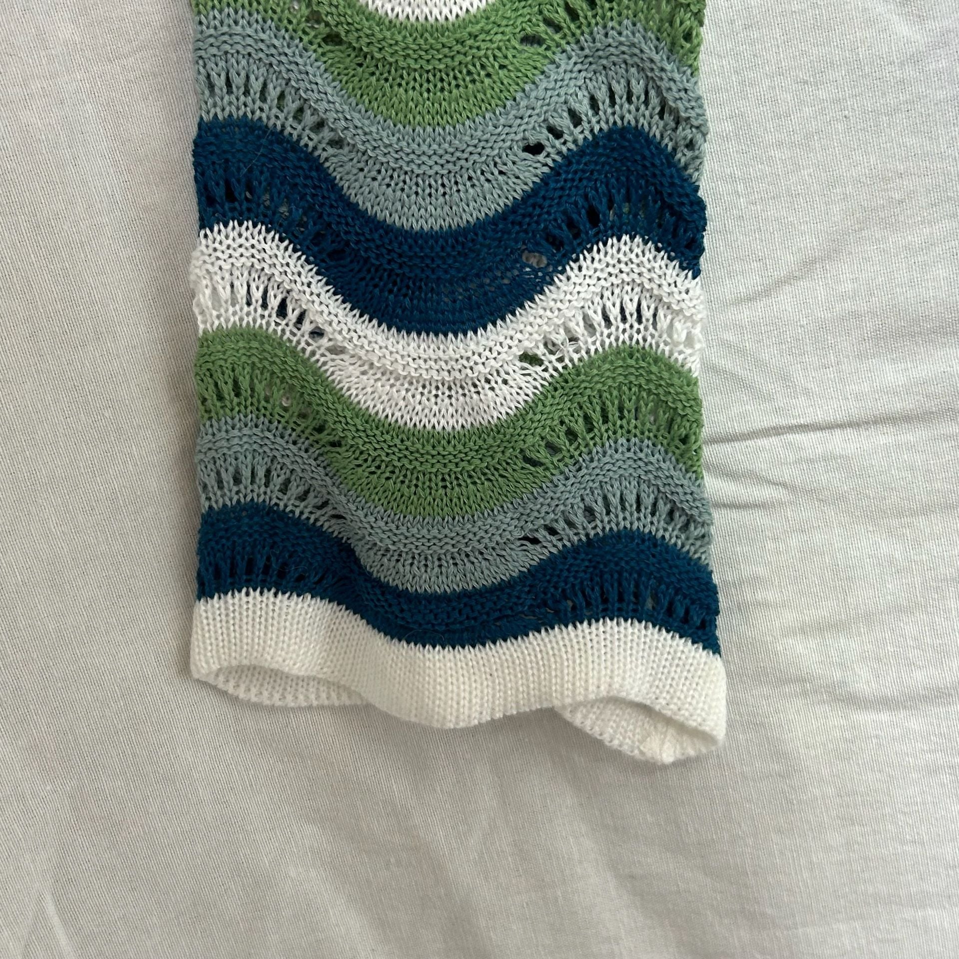 SHEIN LUNE Green and Blue Wavy Stripe Crochet Knit Sweater 5