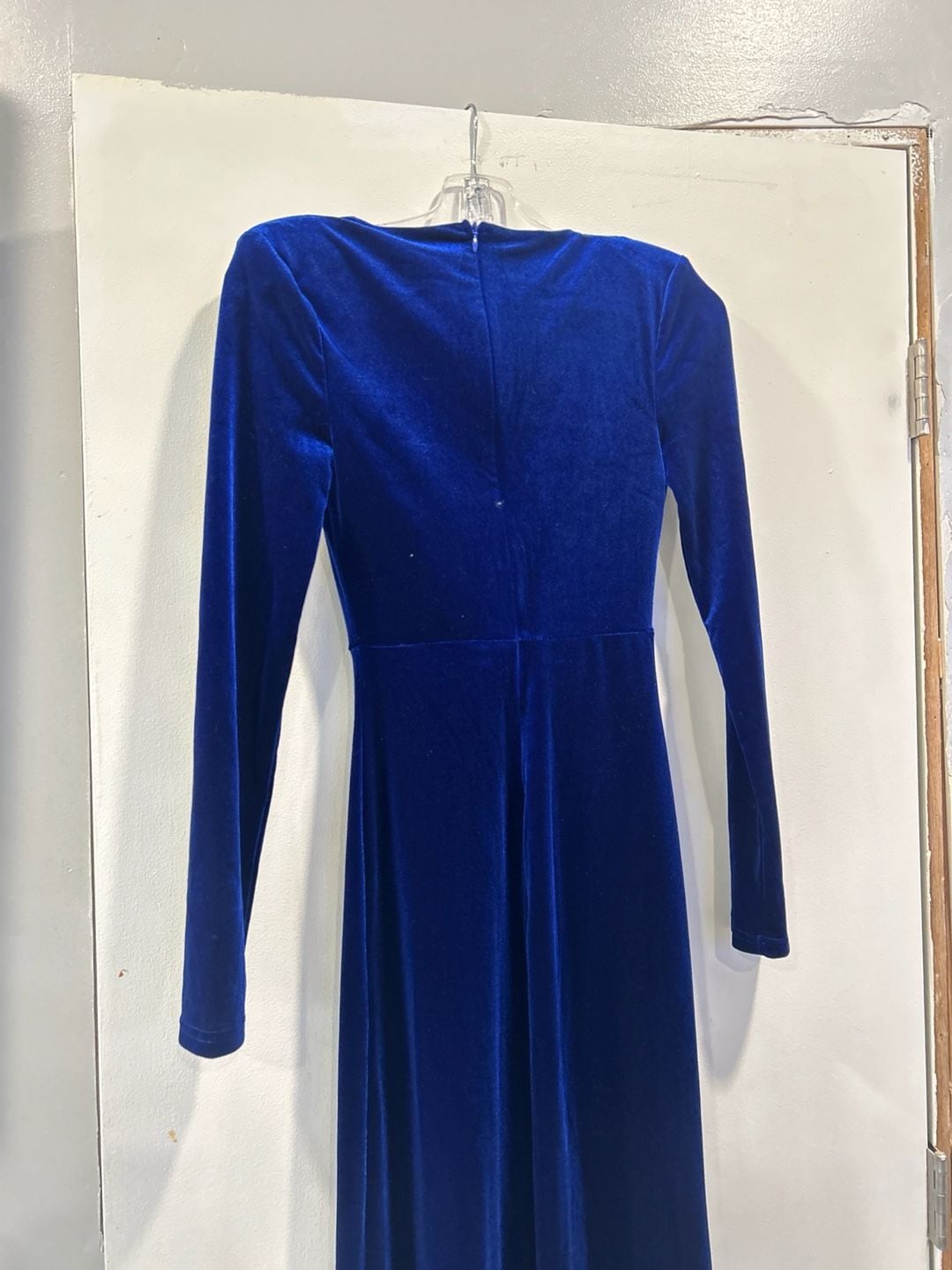 Royal Blue Velvet Long Sleeve V-Neck Maxi Dress with Slit 7