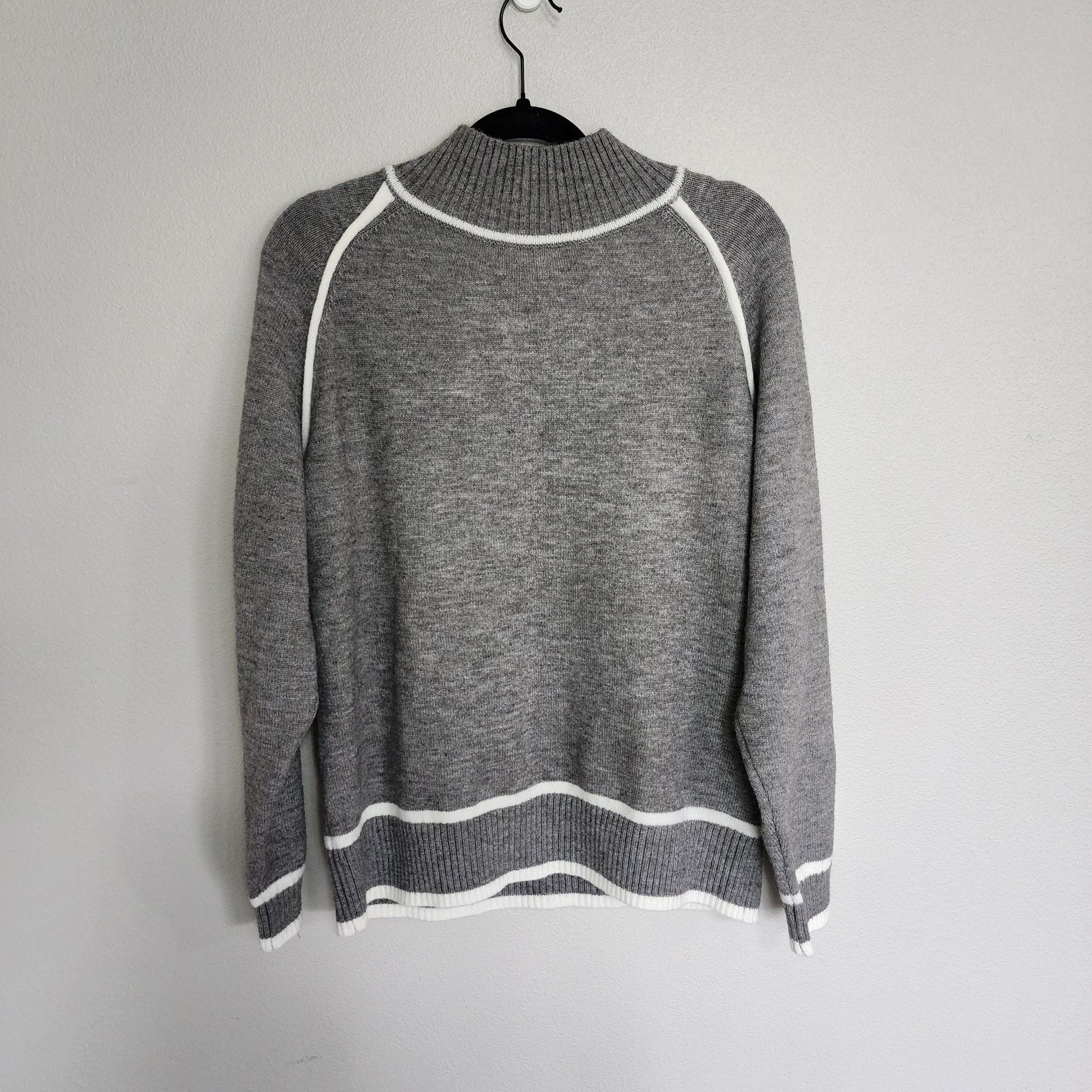 Anna-Kaci California Grey Contrast Ribbed Trim Mock Neck Sweater 4