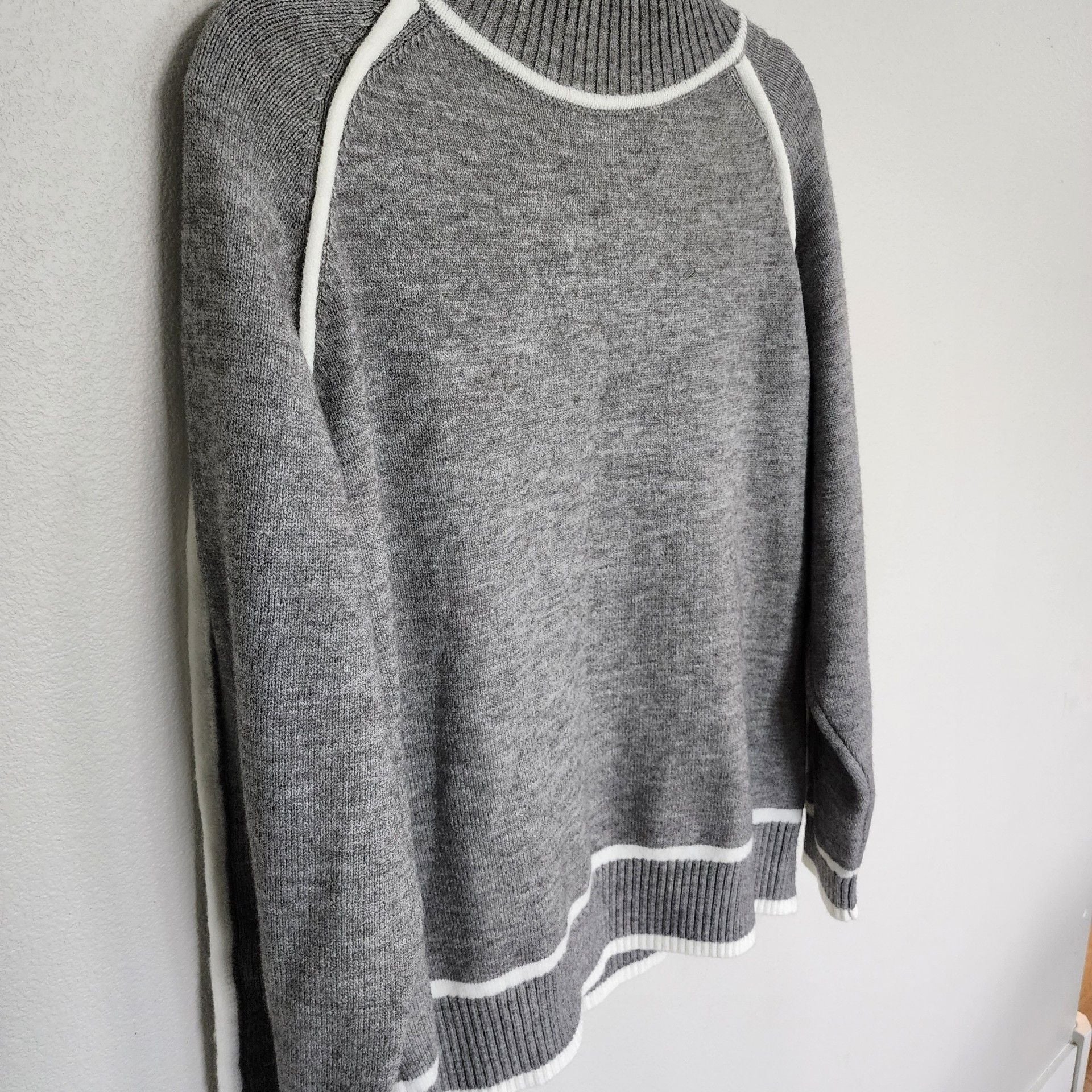 Anna-Kaci California Grey Contrast Ribbed Trim Mock Neck Sweater 5