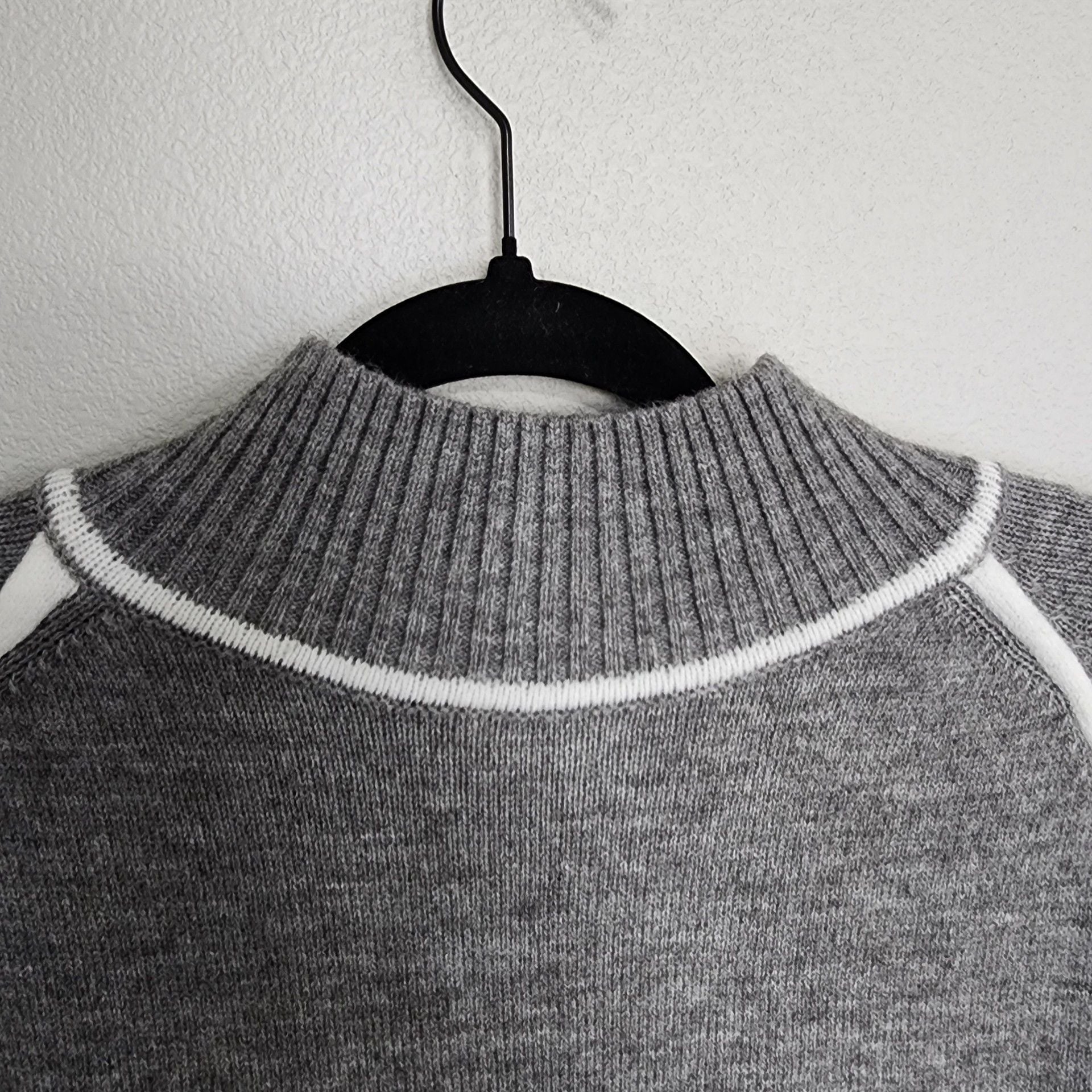 Anna-Kaci California Grey Contrast Ribbed Trim Mock Neck Sweater 6