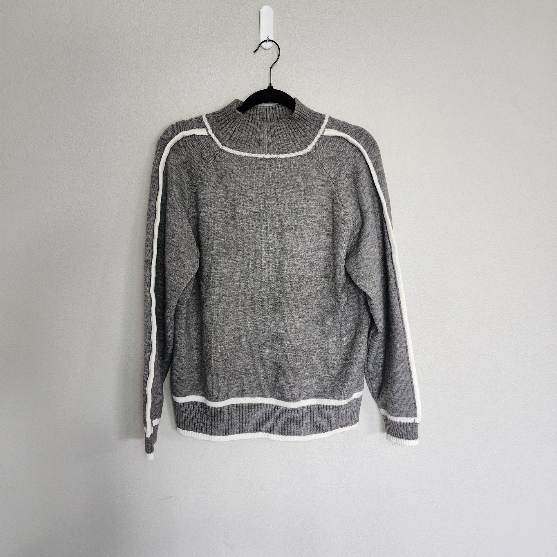 Anna-Kaci California Grey Contrast Ribbed Trim Mock Neck Sweater 10