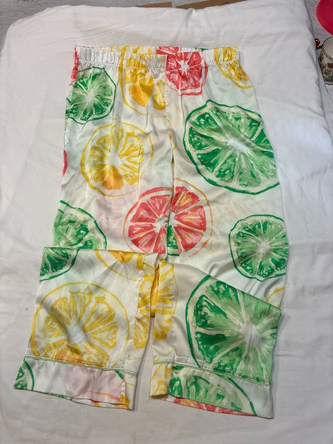 Jaclyn Satin Tropical Citrus Print Pajama Pants 1