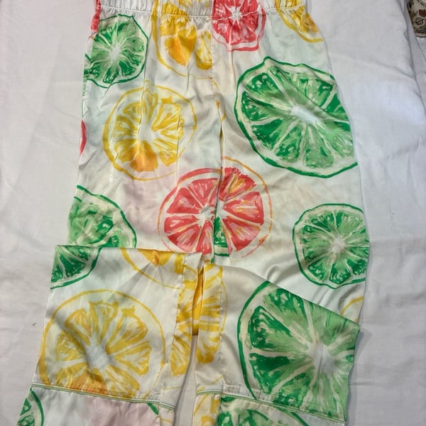 Jaclyn Satin Tropical Citrus Print Pajama Pants
