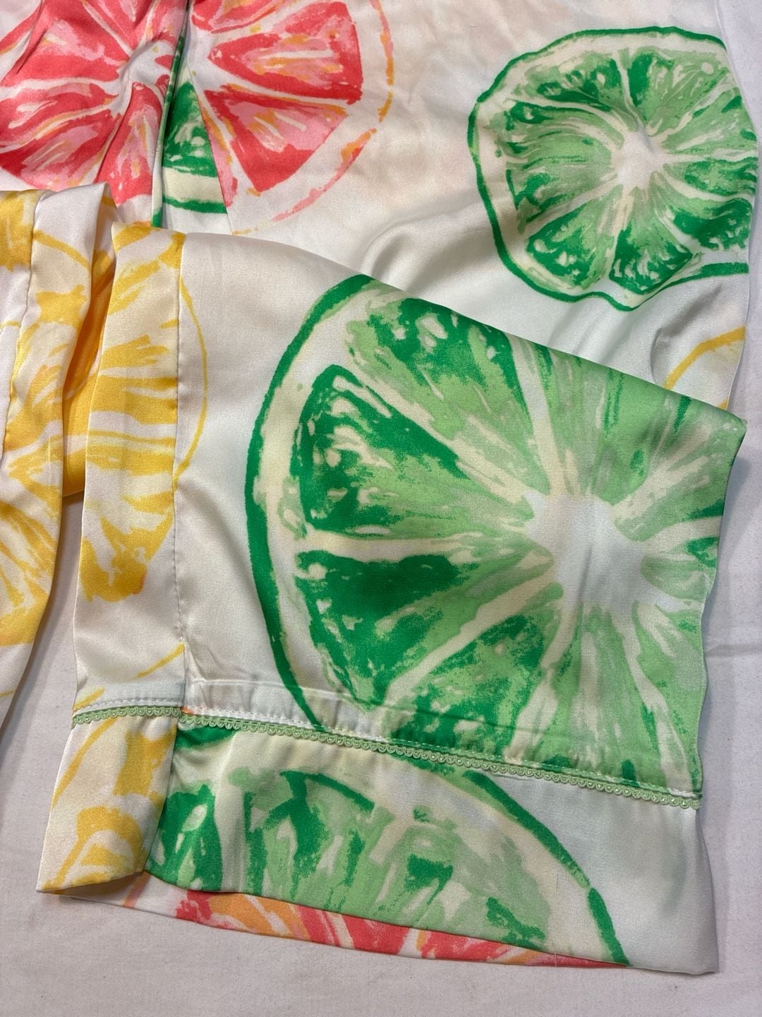 Jaclyn Satin Tropical Citrus Print Pajama Pants 2
