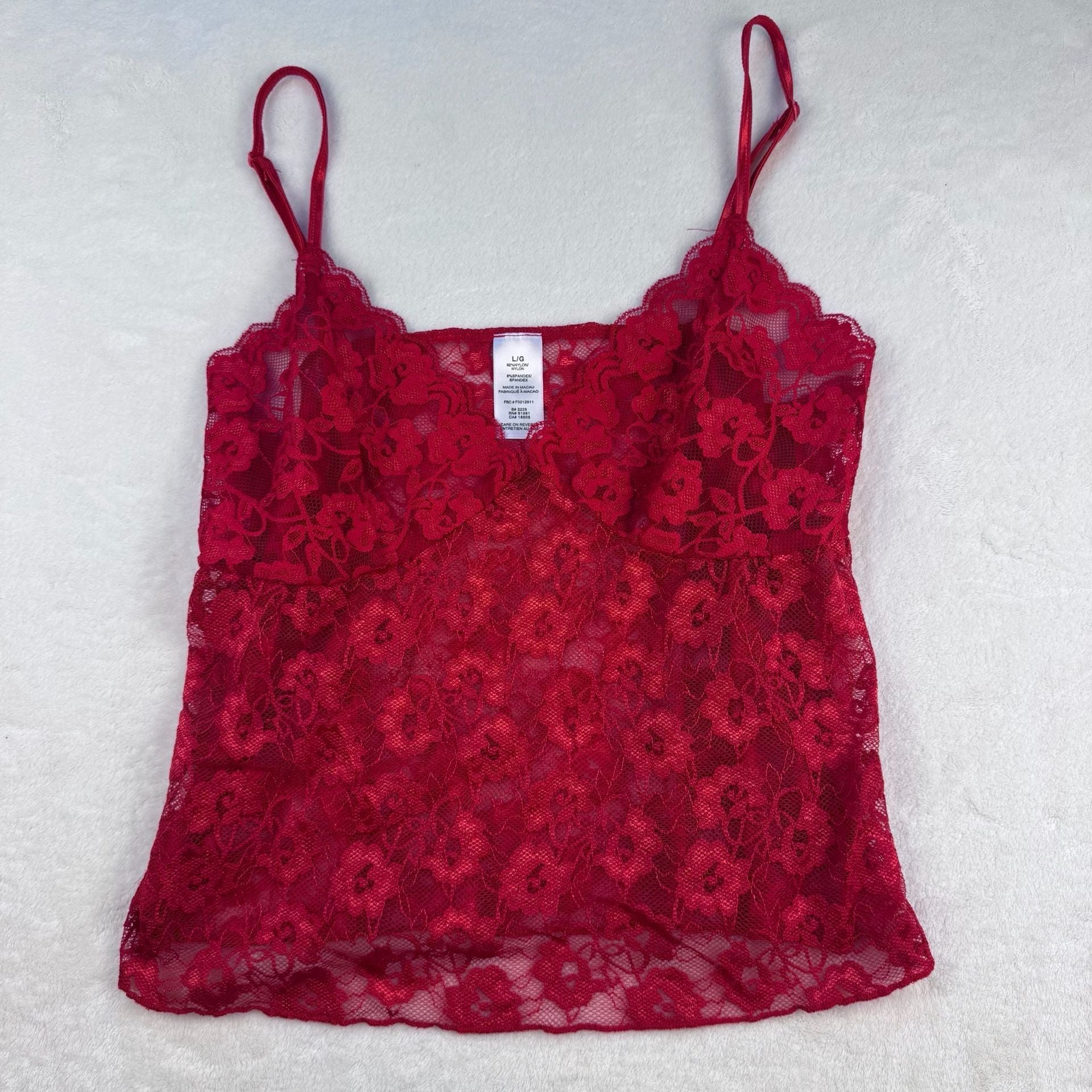 Vintage Red Floral Lace Camisole Top Size L 2