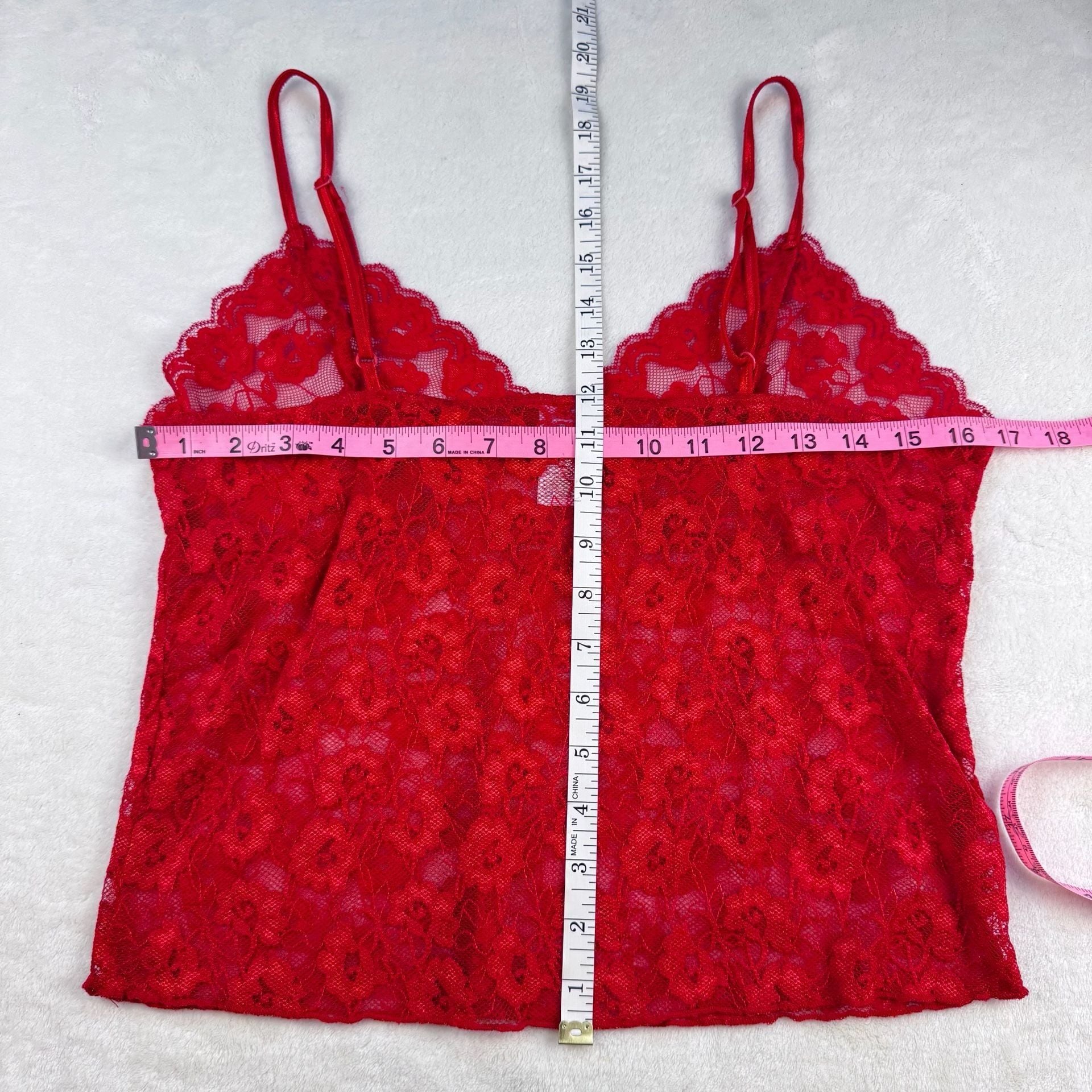 Vintage Red Floral Lace Camisole Top Size L 3
