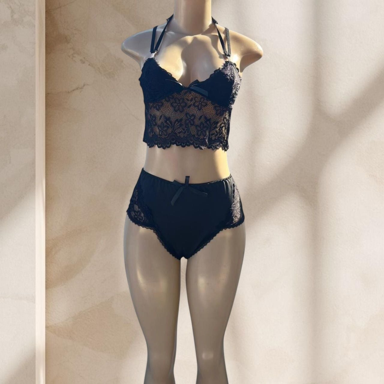 Black Lace Lingerie Set – Bralette, Panty & Sheer Robe 3 Piece Sexy Elegant ✧ S 4