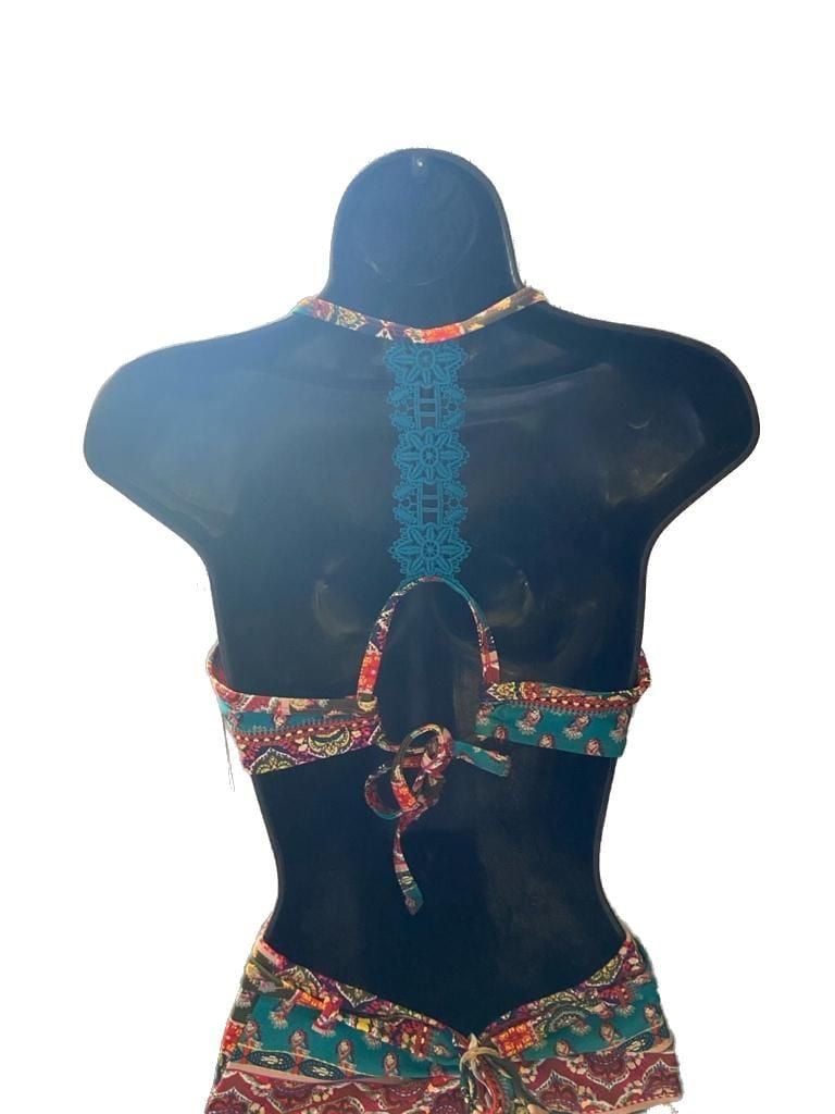 Time and Tru Women's Lace Racerback High Waist Bikini Set Ethnic Paisley Print 2