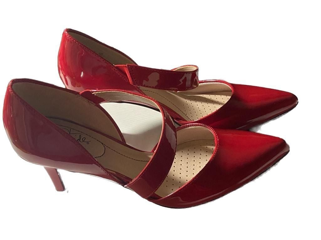 LifeStride Suki Fire Red Patent Pointed Toe Mary Jane D'Orsay Pumps 2
