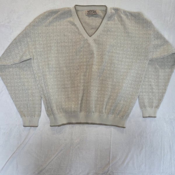 Vintage Textures by Natural Issue V-Neck Patterned Knit Sweater Beige