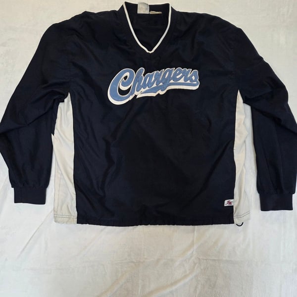 Vintage Sportco Authentic San Diego Chargers V-Neck Windbreaker Pullover Jacket Navy Blue Men's XL