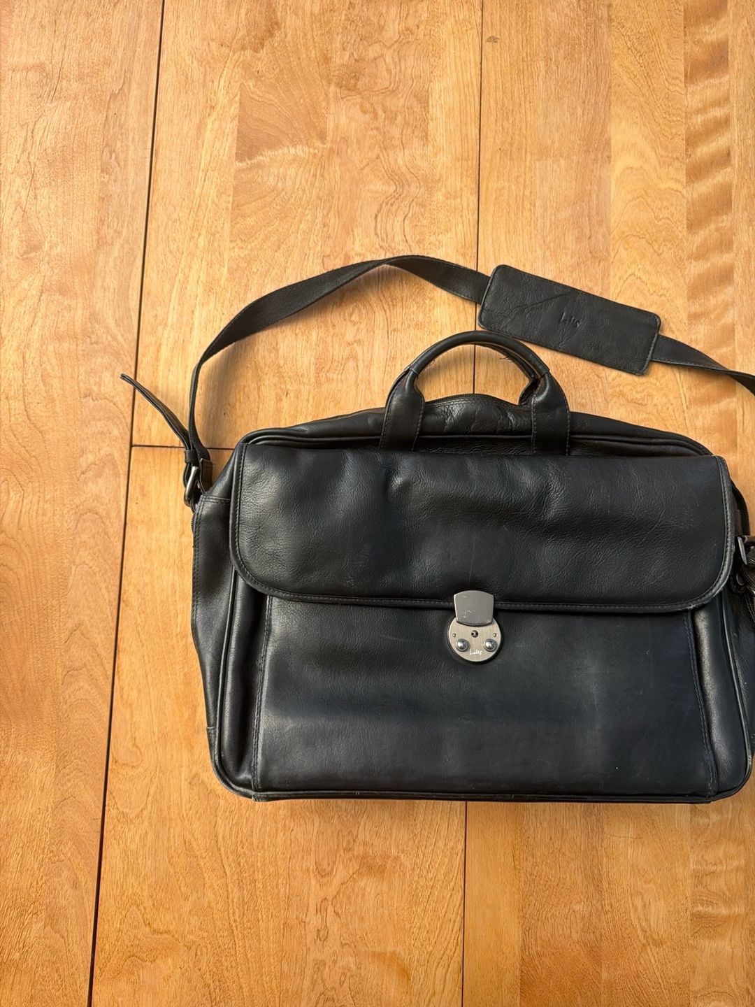 Lodis Los Angeles Black Leather Briefcase Messenger Laptop Bag 2